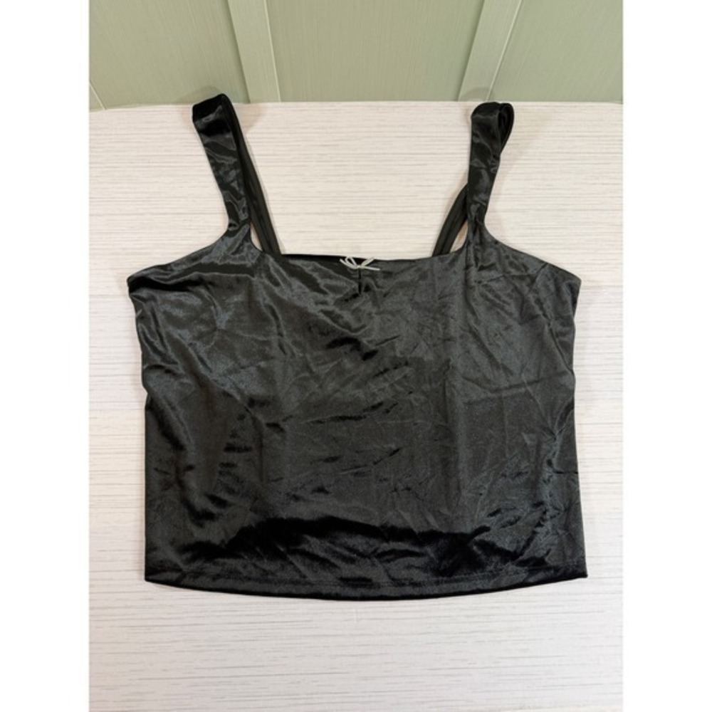 Wild Fable Black Velvet Cami Top Silver Bow Square Neck XXL NWT